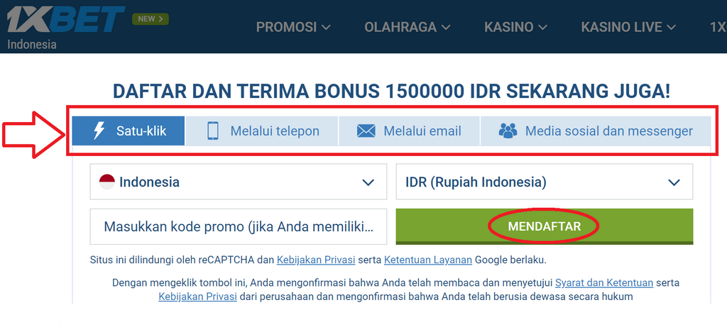 Bagaimana cara mendaftar di 1xBet dengan nomor telepon?